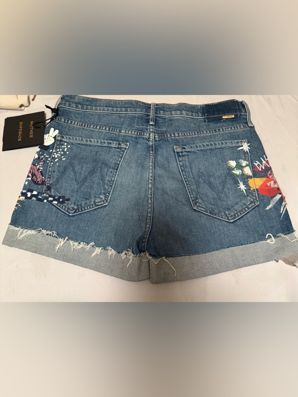 MOTHER The Vagabond Cuffed Fray Hen Roll-Cuff Denim Shorts - Picture 3 of 7